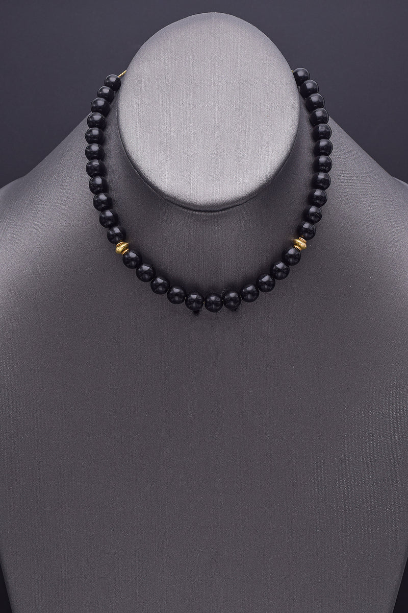 Vintage 18K Yellow Gold Black Onyx Prayer Beads 26.7 Grams