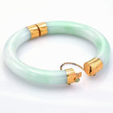 Vintage 14K Yellow Gold Green Jade Hinged Bangle Bracelet