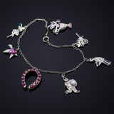 Antique Platinum & 14K Gold Multi-Stone & 0.83TCW Diamond 7 Charm Bracelet