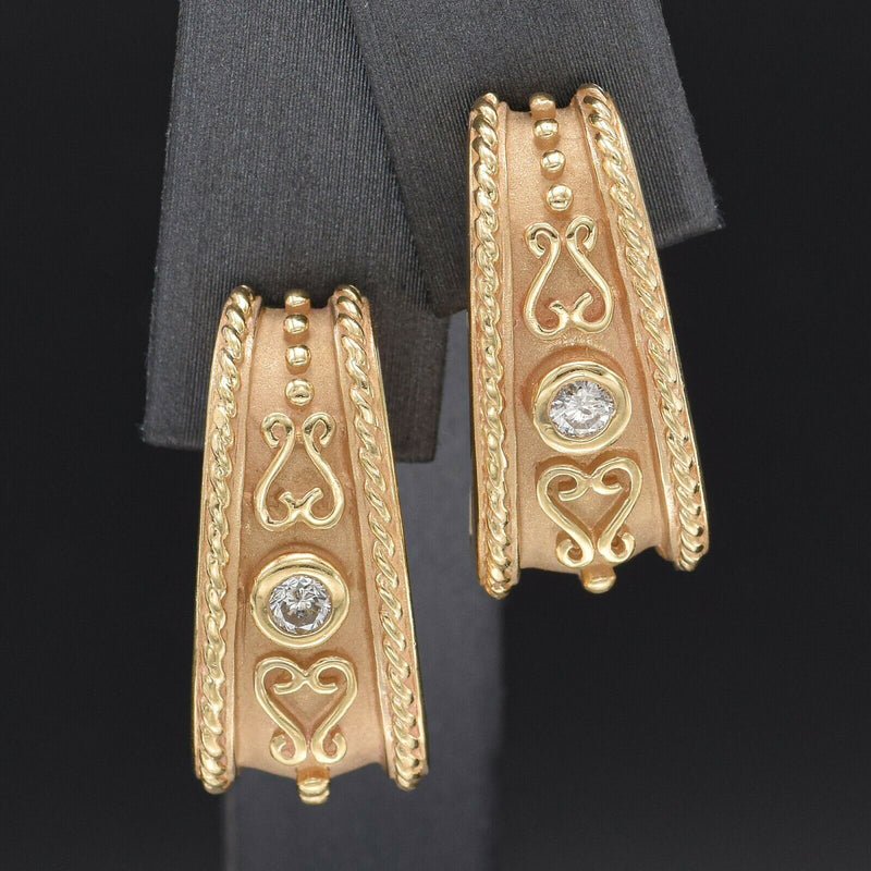 Vintage 14K Yellow Gold Diamond Semi-Hoop Drop Earrings 9.7 Grams 22.7 x 10.4 mm