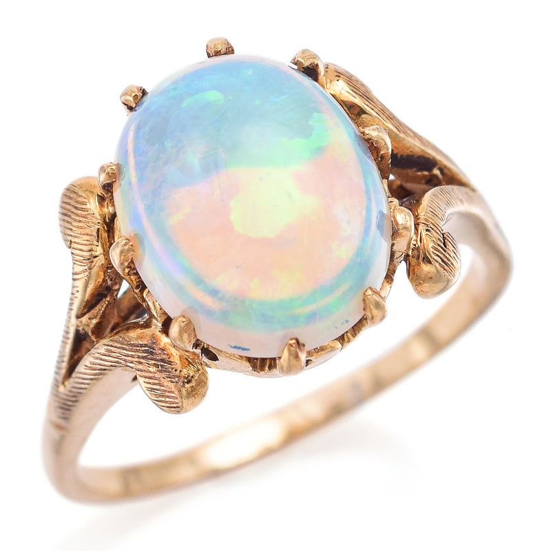 Vintage 14K Yellow Gold Opal Cabochon Cocktail Ring Size 7.75