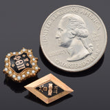 Vintage 14K Gold Pearl Eta Tau Gamma & Phi Theta Pi Fraternity Badge Pins