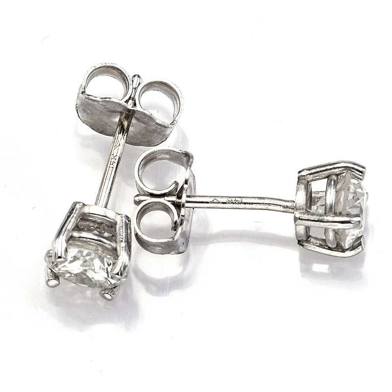 Vintage 14K White Gold 0.84 TCW Diamond Round Solitaire Stud Earrings