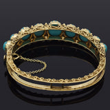 Antique 14K Yellow Gold Turquoise Hinged Bangle Bracelet