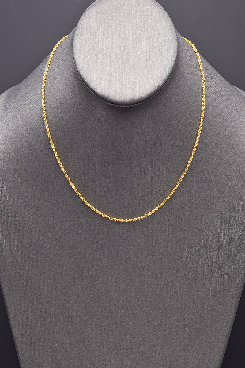 Vintage 24K Yellow Gold Rope Chain Necklace 2 mm 11.2 Grams 17 Inches