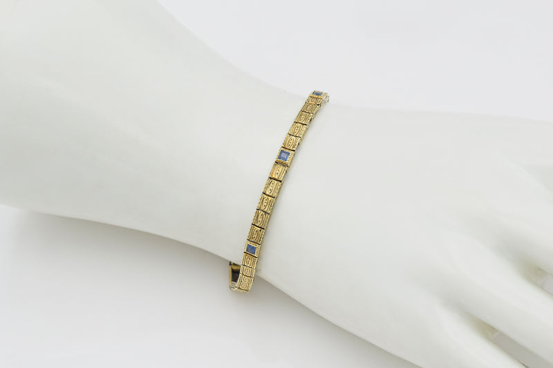 Antique Victorian 14K Yellow Gold Sapphire Tennis Bracelet