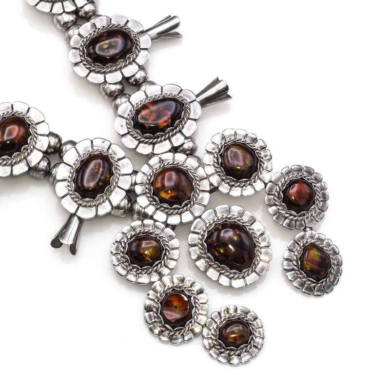 Vintage Sterling Silver Fire Agate Southwestern Squash Blossom Necklace