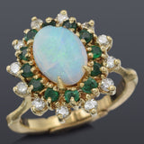 Vintage 14K Yellow Gold Opal, Emerald & 0.24 TCW Diamond Hinged Cocktail Ring