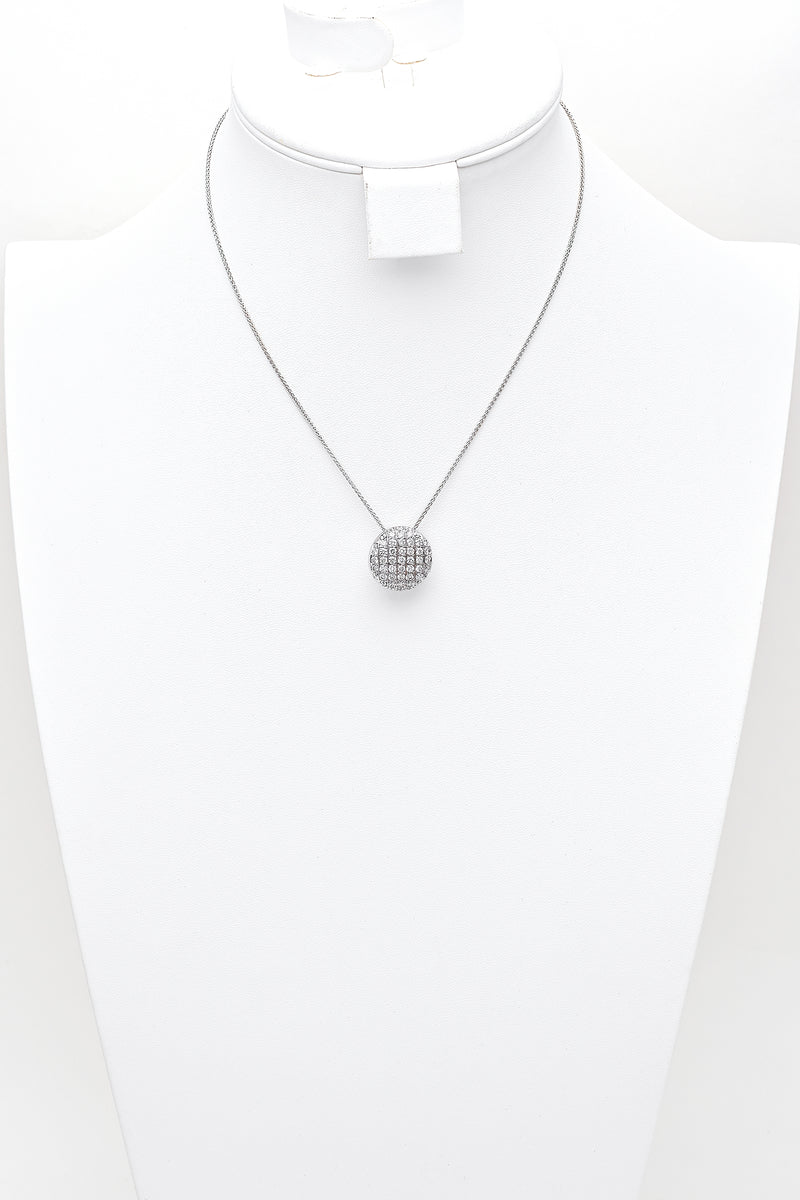 Estate 18K White Gold 3.06 TCW Diamond Circle Pendant Slider Necklace