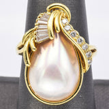 Vintage 18K Yellow Gold Mabe Pearl & 0.55 TCW Diamond Cocktail Ring