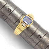 Vintage 14K Yellow Gold Tanzanite & Diamond Band Ring