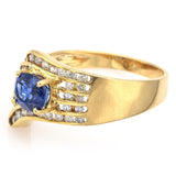 Vintage 14K Yellow Gold 1.09 Ct Sapphire & 0.38 TCW Diamond Band Ring Size 7