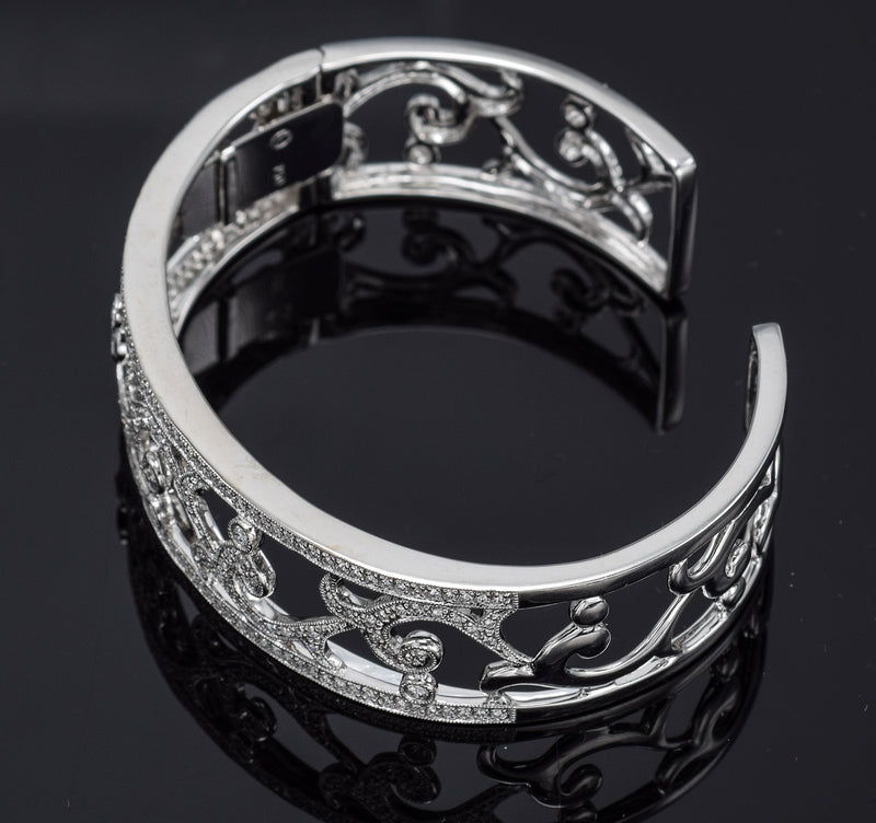 Leslie Greene 18K White Gold 1.20 TCW Diamond Hinged Cuff Bracelet