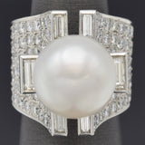 Vintage 18K White Gold Sea Pearl & 3.85 TCW Diamond Cocktail Ring 19.4G Size 5