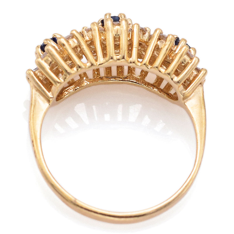 Vintage 14K Yellow Gold Sapphire & 0.54 TCW Diamond Floral Band Ring