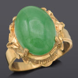 Vintage 18K Yellow Gold 5.08 Ct Green Jade Cocktail Ring