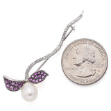 Vintage 14K White Gold Sea Pearl, Pink Sapphire & Diamond Floral Brooch Pin