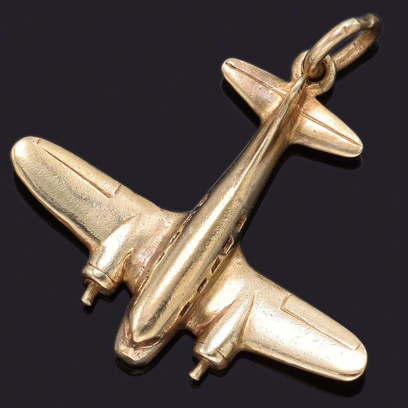 Vintage 14K Yellow Gold Airplane Charm Pendant 2.2 Grams