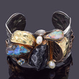 Margaret Barnaby Sterling Silver & 18K Gold Opal Multi-Stone Cuff Bracelet 9386
