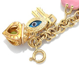 Vintage Tagliamonte, OTC & More 14K & 18K Gold Glass Enamel 17 Charms Bracelet