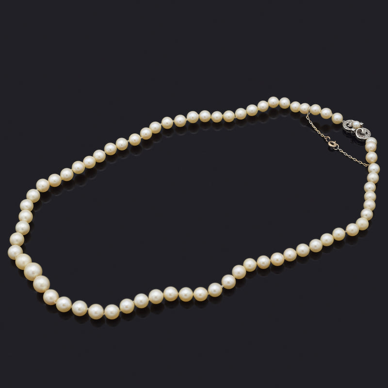 Antique Platinum & 18K White Gold Sea Pearl & Diamond Beaded Strand Necklace