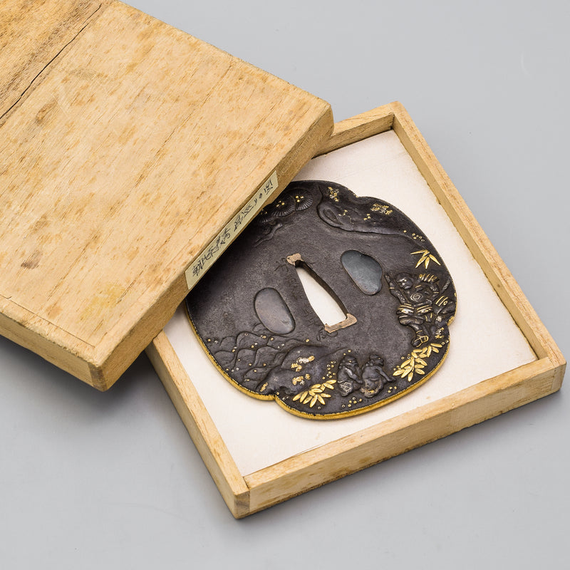 Antique Edo Period Kaga Naoyasu Ishime-Ji Mokko Reversible Tsuba Japanese Sword Part