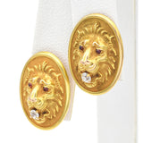 Antique 14K Yellow Gold Old Mine Cut Diamond & Garnet Lion Earrings