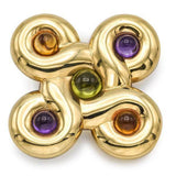 Chanel Coco 18K Yellow Gold Amethyst, Peridot, Citrine Pendant Brooch & Earrings Set