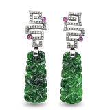 Vintage 18K Gold Black Rhodium Imperial Grade A Jade, Diamond & Ruby Earrings