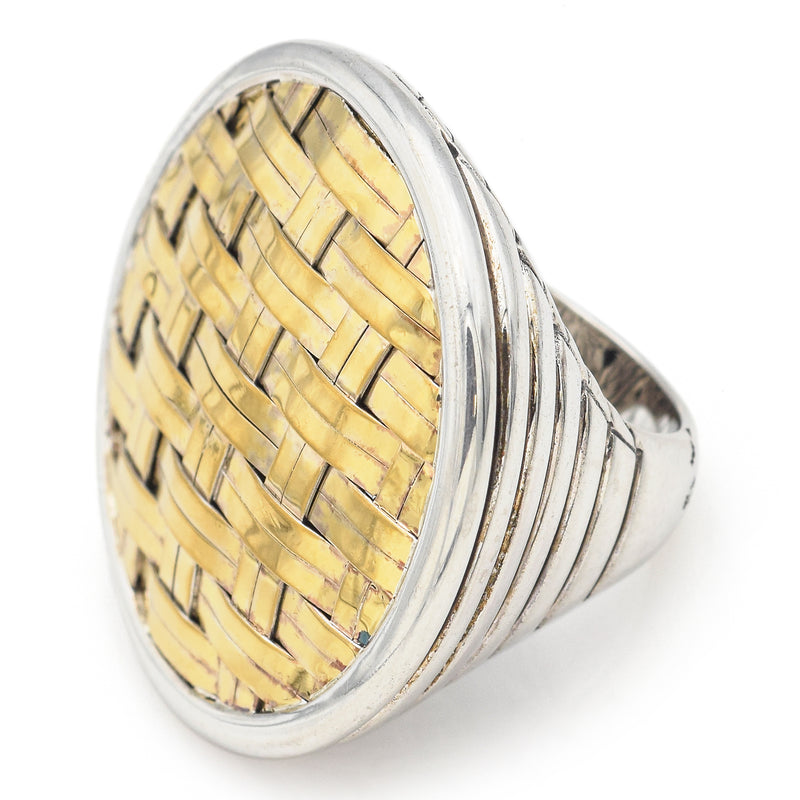 John Hardy Sterling Silver & 22K Yellow Gold Bedeg Basketweave Cocktail Ring