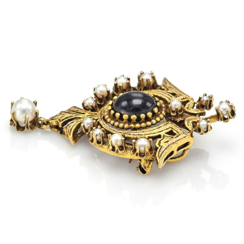 Antique Victorian 14K Gold Sea Pearl & Onyx Brooch Pin Pendant 11.6 Grams