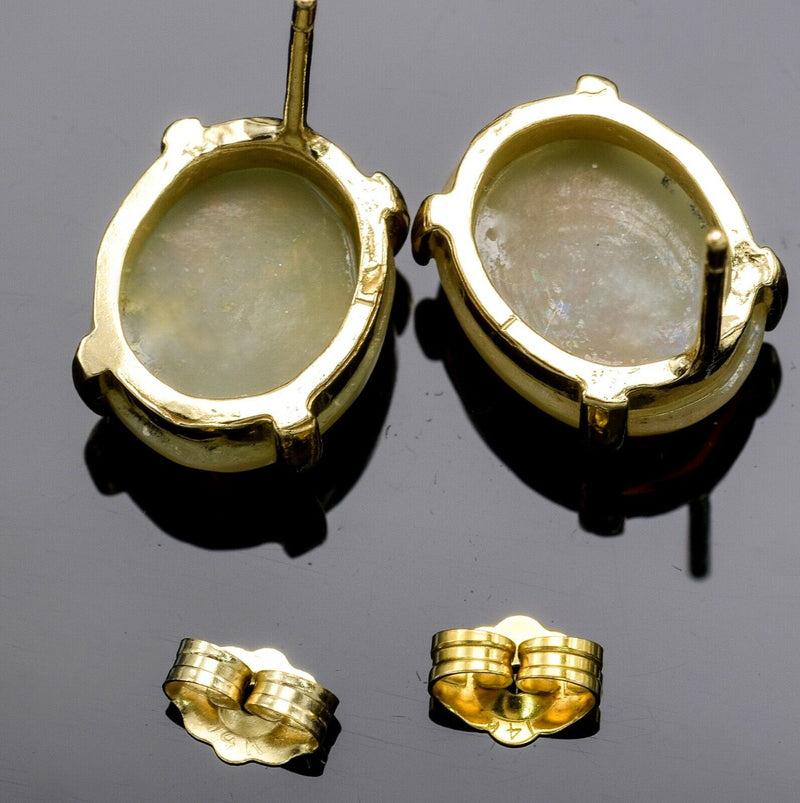 Vintage 14K Yellow Gold Jelly Opal Oval Stud Earrings