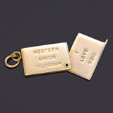Vintage 14K Yellow Gold I Love You Western Union Telegram Charm Pendant