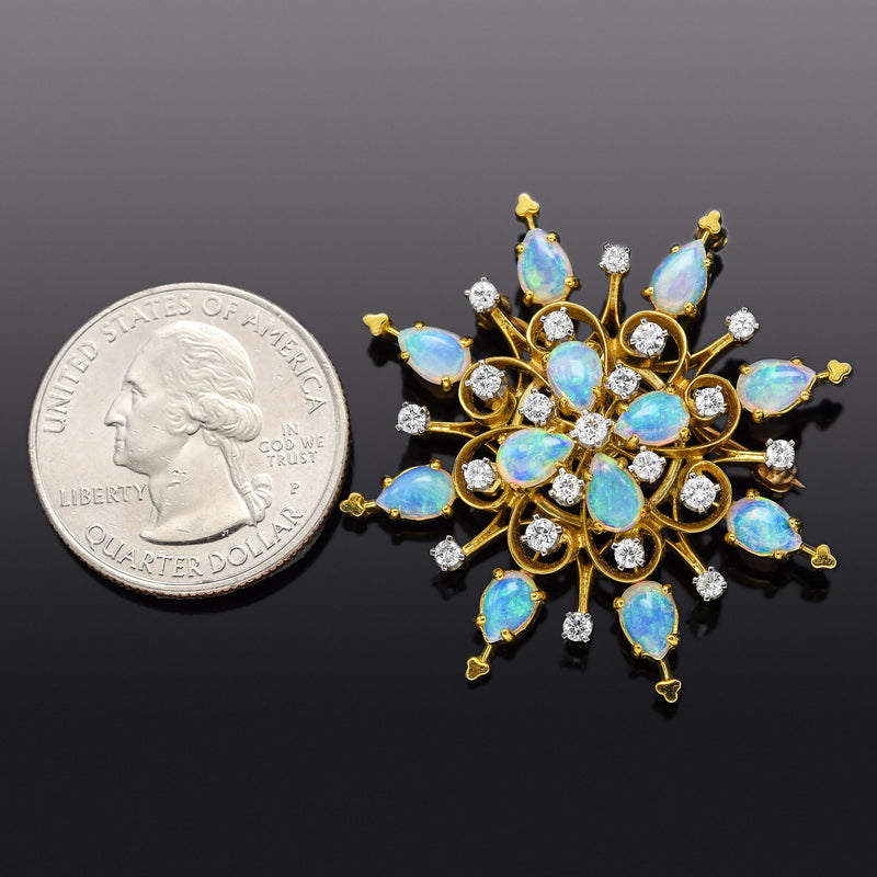Vintage Casbah 18K Yellow Gold Opal & 0.73 TCW Diamond Brooch Pin Pendant 17.1G