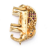 Vintage 18K Yellow Gold Diamond & Ruby Elephant Brooch Pin Pendant