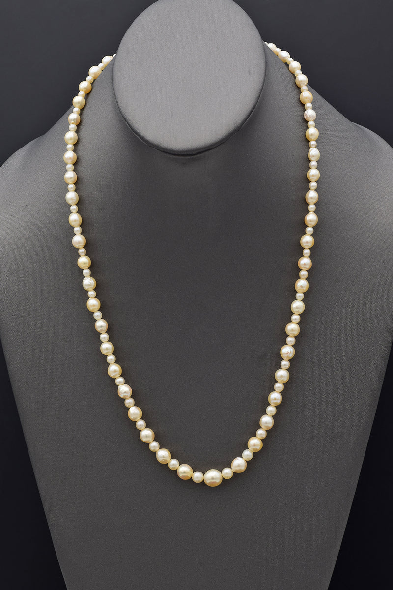 Antique Mikimoto 9K White Gold Sea Pearl Beaded Strand Necklace + Pouch, Box