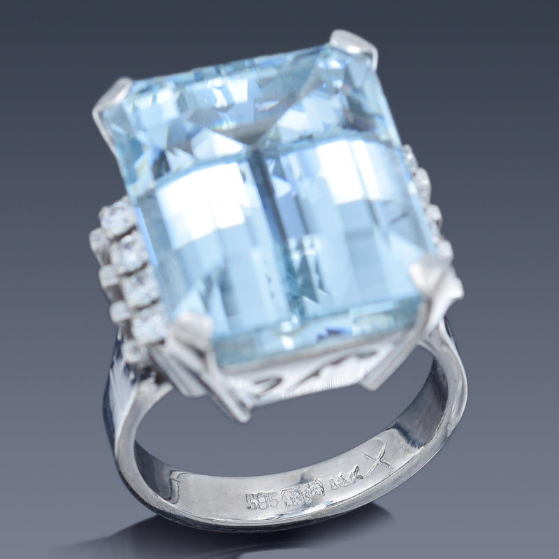 Vintage 14K White Gold 21.19 Ct Aquamarine & 0.48 TCW Diamond 15.1 Grams