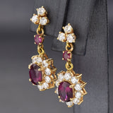 Vintage 14K Yellow Gold Ruby & Diamond Dangle Earrings