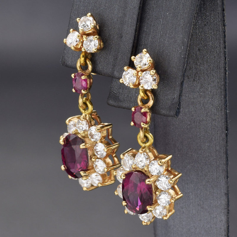 Vintage 14K Yellow Gold Ruby & Diamond Dangle Earrings