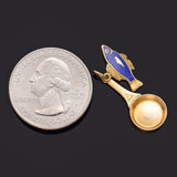 Vintage 14K Yellow Gold Fish Frying Pan Enamel Charm Pendant