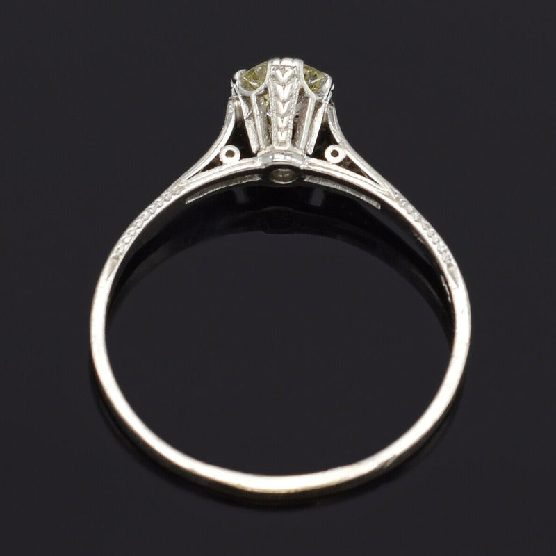 Antique 14K White Gold 0.40 Ct Old Euro Diamond Solitaire Band Ring