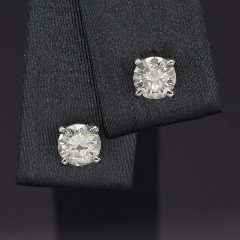 Vintage 14K White Gold 0.78 TCW Diamond Round Stud Earrings 4.5 mm I/J SI-2