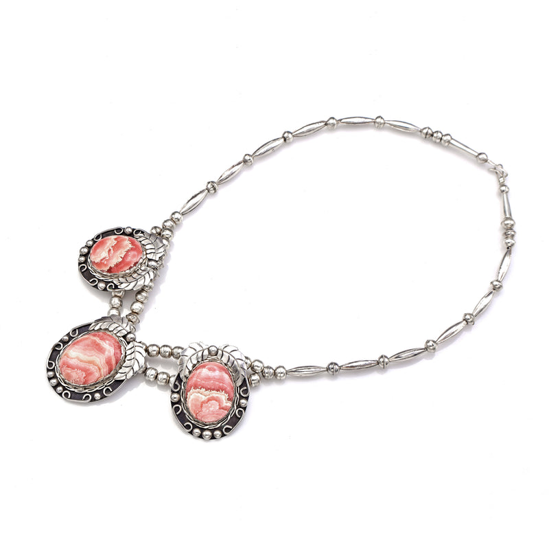 Vintage Sterling Silver Rhodochrosite Southwestern Navajo Pearl Necklace