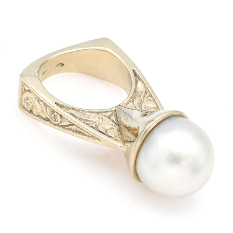 Vintage 14K White Gold Sea Pearl Cocktail Ring 20.6 Grams Size 6.25
