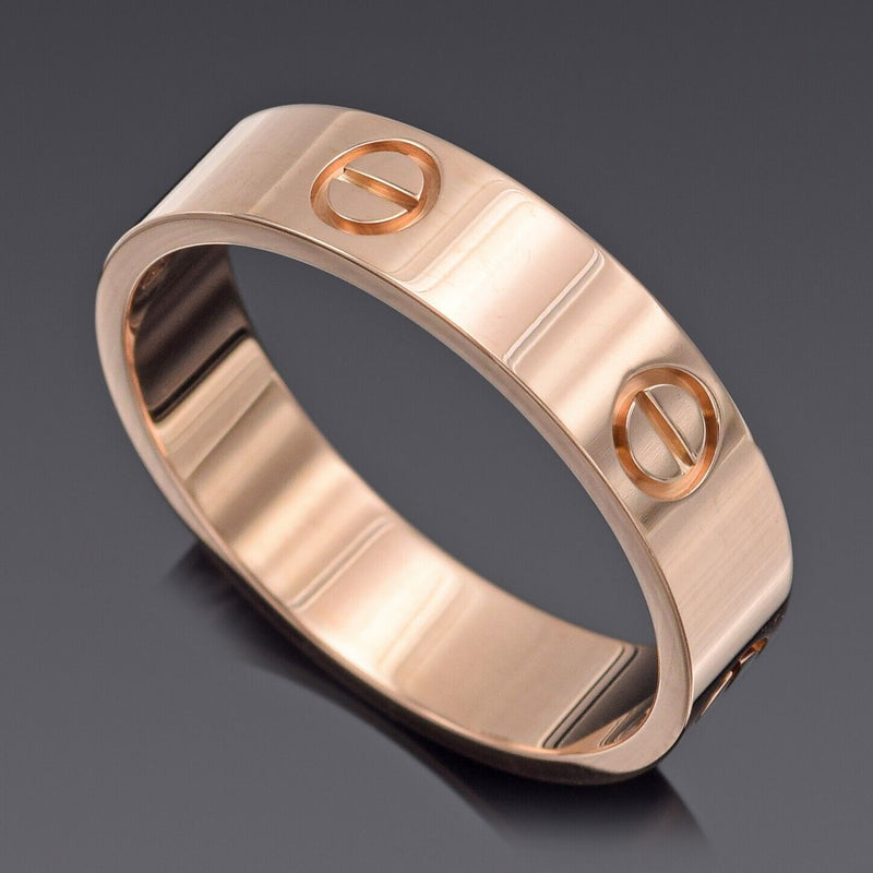 Cartier Love 18K Rose Gold Band Ring 5.5 mm + Pouch, Certificate of Authenticity