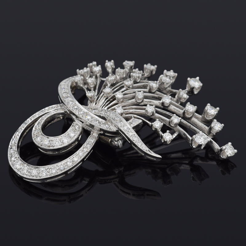 Vintage 14K White Gold 2.70 TCW Diamond Floral Brooch Pin