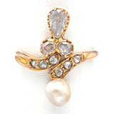 Antique 14K Yellow Gold 0.58 TCW Rose Cut Diamond & Sea Pearl Band Ring
