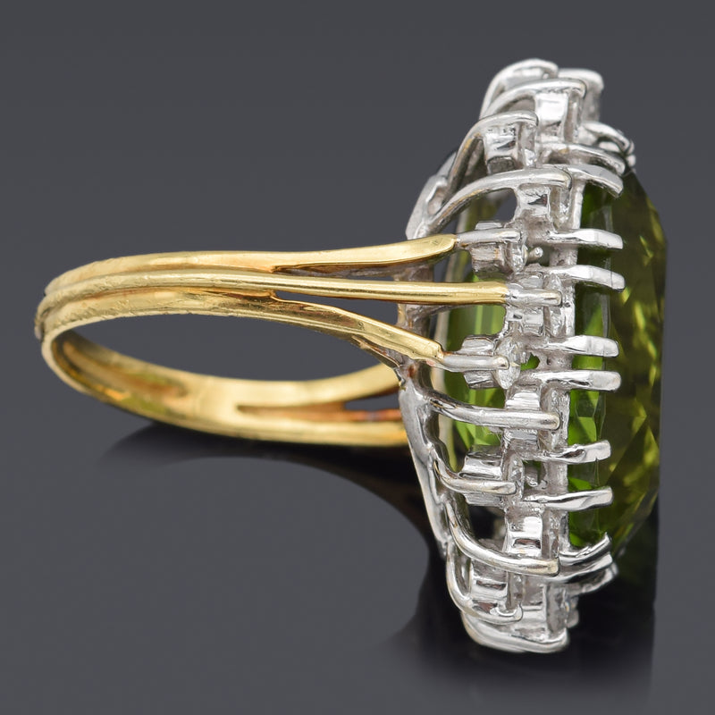 Vintage 18K Yellow Gold 17.54 Ct Peridot & 1.44 TCW Diamond Oval Cocktail Ring