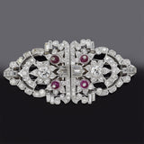 Antique Platinum Ruby & 4.58 TCW Diamond Art Deco Convertible Brooch Pin