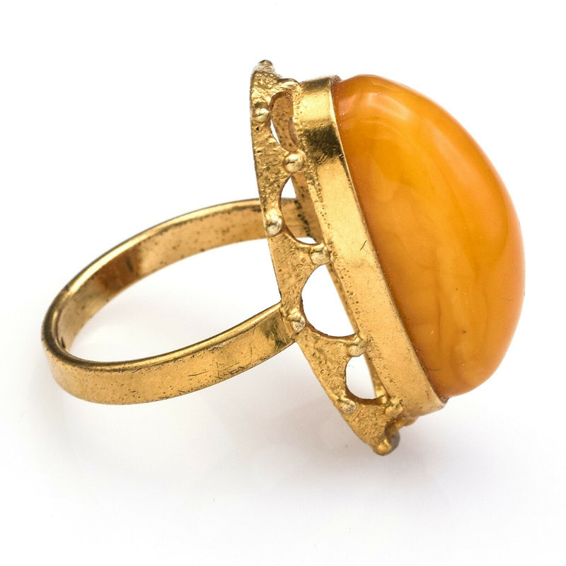 Vintage Russian Egg Yolk Amber Oval Cocktail Ring